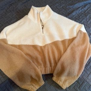 Teddy bear cropped pullover half zip